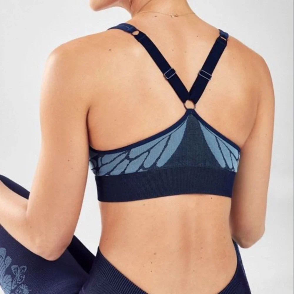 Fabletics Women Large Navy Blue Eliza Seamless Sports Bra Yoga Gym Athleisure